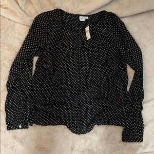 Navy star print tie front blouse